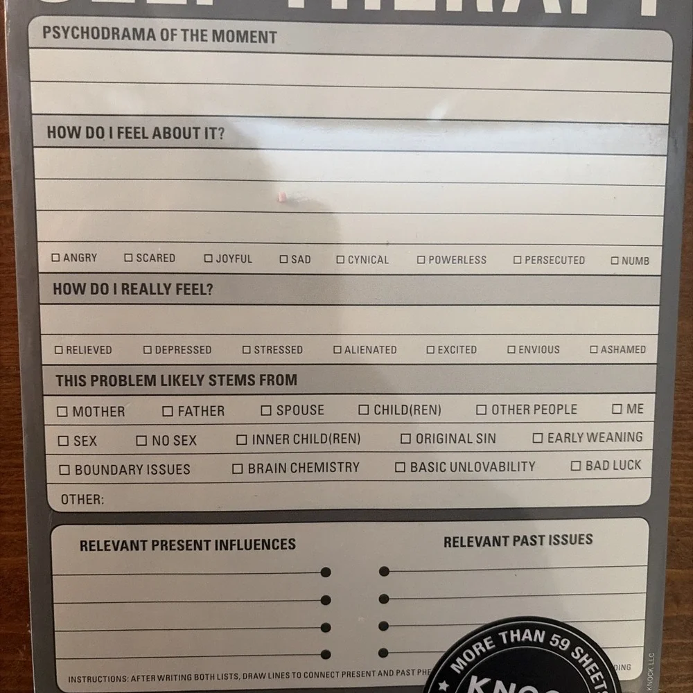 Self-Therapy Note Pad by Knock Knock - New in Shrink Wrap C9‎
